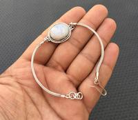 Bracelet manchette en argent sterling 92,5 en gros, pierre de lune arc-en-ciel naturelle, ovale lisse, gemme blanche feu, cadeau de mariage ou de fête en or