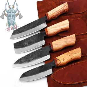 定制手工锻造高碳钢厨师刀，带橄榄木手柄和锋利刀片