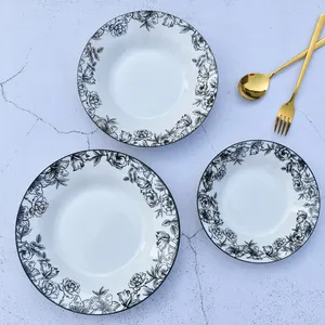 small large medium kitchen dinnerware dishes salad 6 8 inch porcelain thick black and white ceramic side dishes plates