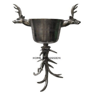 Seau support à vin de luxe en bois de cerf de renne en métal poli coulé à la main pour les fournisseurs de gros - Product Image 1