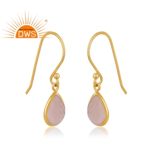 Pretty Rose Quartz Drop Earrings Sterling Silver Handmade Gold Plated Earrings Jewelry Supplier - Product Image 2