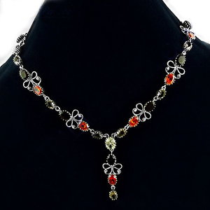 สร้อยคอที่น่าทึ่งรูปไข่สีส้ม CZ & โกเมนสร้อยคอ 925 สร้อยคอเงินสเตอร์ลิงของขวัญเครื่องประดับสําหรับผู้หญิง - Product Image 2