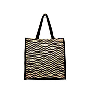 Bolso de mano con cordón de yute negro reutilizable ecológico con características de patrón de serigrafía personalizadas logotipos personalizados - Product Image 3