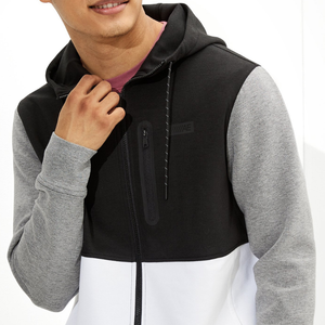 Sudadera con capucha de bloque de color con cremallera para hombre con estampado personalizado de alta calidad 100% algodón técnica bordada de invierno - Product Image 2