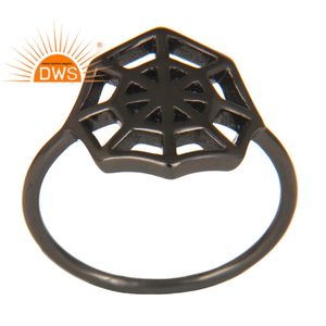 Bague noire en argent plaqué pour femmes, anneau de mode, vente en gros, bijoux en argent, 925, pour Halloween - Product Image 1