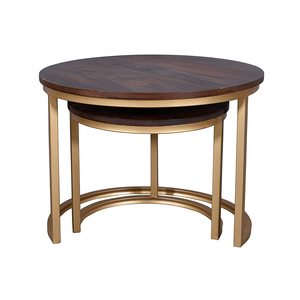 Luxury Round Nesting Coffee <b>Table</b> Set of 2 Modern Industrial Vintage Design with Wooden and Metal <b>Table</b> for Living Room - Product Image 4