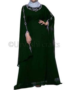 Elegante negro Kaftan Abaya cristal trabaja largo Floral de adultos para las mujeres negro vestido - Product Image 3