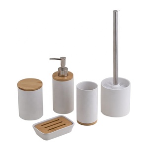 Accessori da bagno in ceramica di lusso BX set di accessori da bagno bianco opaco con base in bambù - Product Image 2