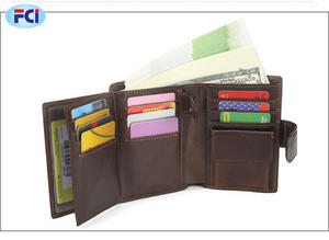 Cartera corta de cuero genuino con cera de aceite Vintage para hombre, monedero antirrobo, embrague con cerrojo abierto de alta calidad - Product Image 3