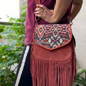 Bolso de cuero con flecos de gamuza, estilo Jacquard, Kim - Product Image 6