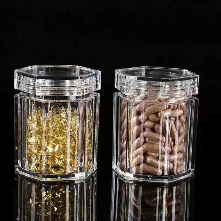 Frasco de plástico transparente hexagonal para almacenamiento de café, tarro de cápsula de caramelo para miel, nueces, arroz