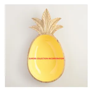 Yellow and Gold Wooden Pine Apple Shape Fruits and Dry Nuts Bowl Handmade 100% Manufacturer and OEM factory Sale