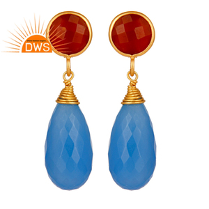 Pendientes de Lágrima de Calcedonia Azul Ónix, Joyería Chapada en Oro al por Mayor, Pendientes de Plata 925 Hechos a Mano - Product Image 1