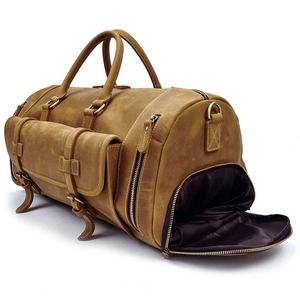 Sac de voyage polochon en cuir fait main avec pochette à chaussures sac de voyage surdimensionné personnalisé en PU sac de nuit à motif vieilli - Product Image 1