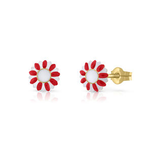 Pendientes de moda de oro sólido de 9K (disponibles 10k-14k-18k) Flor mujeres niños clip de oreja tornillo trasero hecho en España - Product Image 2