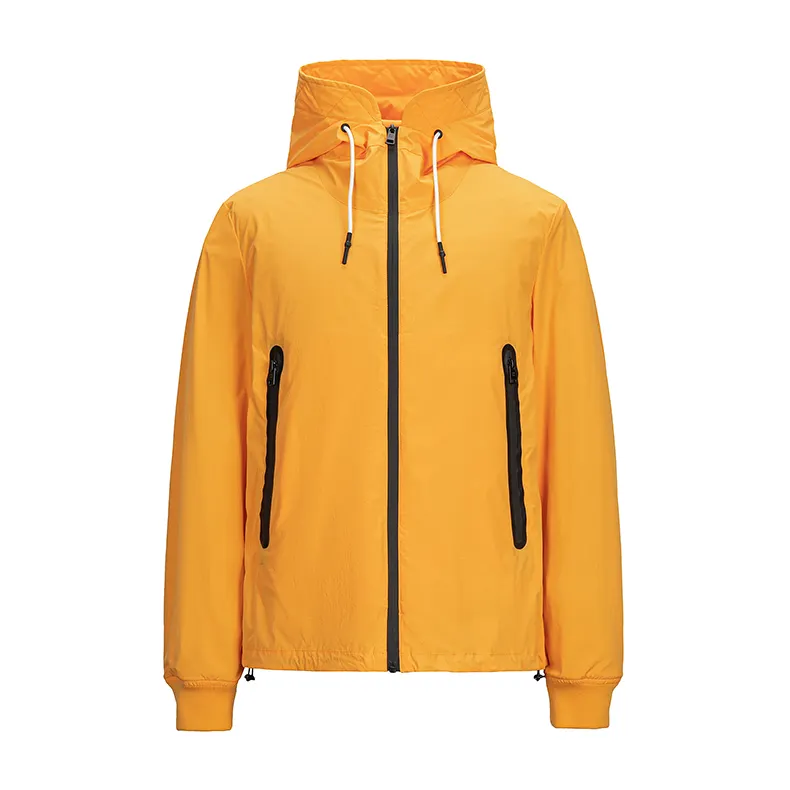 OEM Men's Custom Spring Orange Activity Jackets Waterproof Zipper With High Windbreak Collar Jacket