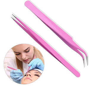 QNQ Pince à sourcils en acier inoxydable de marque privée avec cœur personnalisé Applicateur de faux cils rose noir - Product Image 4