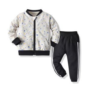 Conjunto Deportivo de Algodón para Bebés Niños, Chaqueta con Cremallera y Estampado de Estrellas, Pantalones Negros, Atuendo Casual de Otoño, Manga Larga, para Bebés y Niños Pequeños - Product Image 1
