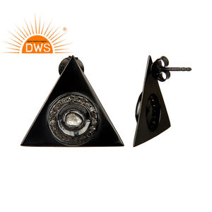 Boucles d'oreilles en argent plaqué noir, 1 pièce, véritable diamant, accessoires pour mariage, fabrication de bijoux - Product Image 3