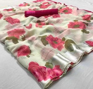 Sari Banarasi para Fiesta con Material de Blusa de Diseñador de Surat, Sari Indio de Bollywood con Blusa, Mayorista de Sari de Color Torque, Prenda de Vestir - Product Image 1