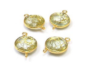 Piedra preciosa rutilada dorada facetada doble fianza bucle Vertical conector de bisel chapado en oro fabricación de joyas componentes - Product Image 2