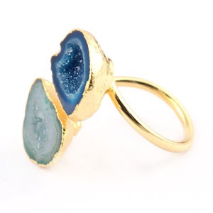 Anillos chapados en oro y amarillo para mujeres y niñas, Geode Azul, Blanco, Natural, gasolina - Product Image 4