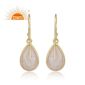 Pear Shaped Gold Plated Silver <b>Earring</b> Wholesale <b>Rose</b> <b>Quartz</b> Gemstone <b>Earrings</b> Supplier Jewelry Classic Collection - Product Image 3