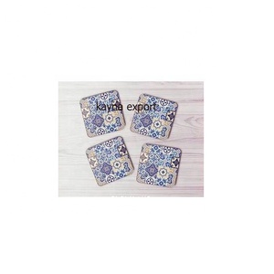 Posavasos de madera mdf hecho a mano, conjunto de posavasos con revestimiento de esmalte y formas personalizadas, pegatina única acabada, 4 Uds. - Product Image 1