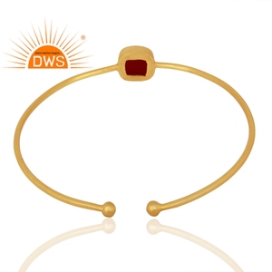 Brazalete de Ónice Rojo en Oferta, Brazalete Ajustable de Plata 925 Chapado en Oro de 18k para Mujer, Joyería de Colección Vintage - Product Image 3