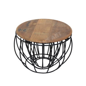 Juego de 3 Mesas Redondas Encajables de Madera de Mango Sólida con Estructura de Hierro Industrial, Duraderas, Multifuncionales, Estilo Vintage, Mesas de Centro Artesanales - Product Image 5