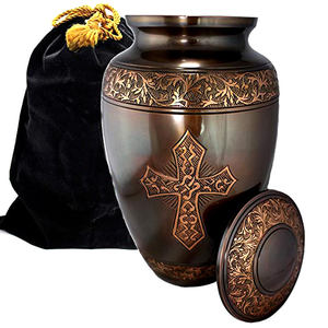 Urne funéraire en métal bleu avec finition en étain, pour cendres humaines, style américain/européen - Product Image 5