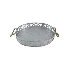 Recién llegado, bandeja de servicio ovalada galvanizada rústica, placa de Metal de tamaño personalizado con asas, bandeja de servicio decorativa a la venta - Product Image 1