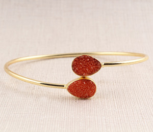 Natural Agate Orange Druzy Pear Shape <b>Bracelets</b> for Women Yellow <b>Gold</b> Plated Bohemian Bangles Gifts Parties Weddings Christian - Product Image 1