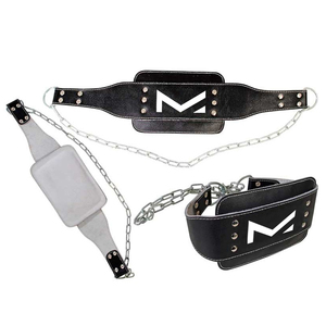 Cinturón de inmersión de cuero de alta calidad Negro con cadena de acero Cinturón de inmersión de cuero genuino con logotipo personalizado al por mayor para entrenamiento de gimnasio - Product Image 1
