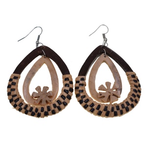 Nouveau bijoux de mode géométrique noix de <span class=keywords><strong>coco</strong></span> à la main rotin boucle d'oreille multicouche goutte paille boucles d'oreilles pour les femmes - Product Image 4