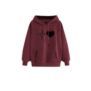 เสื้อฮู้ดผู้หญิง OEM ลายหัวใจ แขนยาว สไตล์ลำลอง มีกระเป๋าและเชือกผูก - Product Image 1