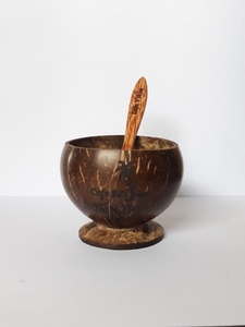 Tasse en bois de noix de coco, 1 ensemble, COMBO tasse avec cuillère à thé, tasse en coquille de noix de coco réutilisable, meilleure vente du VIETNAM - Product Image 5