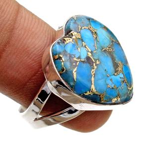 Newest Heart Shape Purple, Green, Blue Copper <b>Turquoise</b> Gemstone Handmade Gemstone 925 Sterling Silver Jewelry <b>Ring</b> - Product Image 1