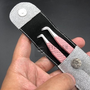 Pince à cils en acier inoxydable solide rose rose pince à épiler pour extension de cils à 90 degrés enduite de poudre durable - Product Image 1