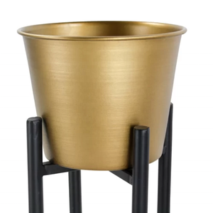 Juego de 3 maceteros modernos de metal dorado personalizados con soporte negro hechos a mano con calidad - Product Image 2