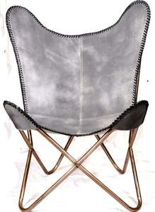 Chaise papillon en cuir véritable avec cadre en métal Chaise papillon de maison - Product Image 5