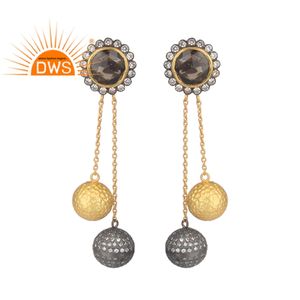 Pendientes de diseño de girasol con cadena de plata chapada en oro, joyería de gota, conjunto de piedras preciosas ahumadas naturales, aretes de circón - Product Image 1