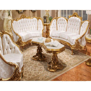 Juego de Sofás de Madera de Teca Pulida Blanca Estilo Barroco, Juego de Sofás de Tela de Lujo Estilo Real Europeo, Tamaño Personalizado - Product Image 1