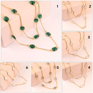ขายส่งที่นิยมแฟชั่น Briolette ตัดสีเขียวควอตซ์สร้อยคอโซ่ขนาดใหญ่ทอง/เงินชุบล่าสุดการออกแบบสร้อยคอโซ่สมอ - Product Image 2