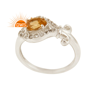 Bague en argent sterling 925, collection classique, avec pierre précieuse en topaze blanche et citrine, fabrication artisanale, vente en gros - Product Image 1