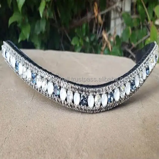 Bracelet sourcils de cheval en cuir 100% véritable, fait main, de luxe, 3 rangées de perles et chaîne en métal cristal