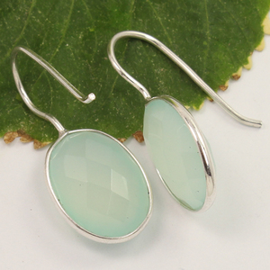 Natural Aqua Calcedonia 12x16mm Oval Checker Piedra preciosa facetada Best Seller 925 Pendientes de plata esterlina Regalo de joyería para ella - Product Image 2