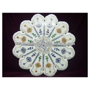 หินอ่อนสีขาวตกแต่งแบบฝังบนโต๊ะ, ท็อปโต๊ะกาแฟหินอ่อน - Product Image 1