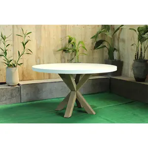 The factory specializes in providing high quality French-style minimalist round oak column dining tables from Vietnam