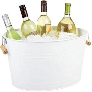 Refroidisseur de bouteille en acier inoxydable, 10 l, blanc, avec poignées en bambou, idéal pour le vin, la bière, le Champagne - Product Image 1